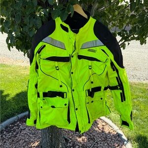 Olympia Moto Sports 3XL Jacket High Vis Armored Motorcycle Biker Coat Stained.